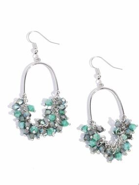 Silver-Tone Hoop Earrings with green Beads